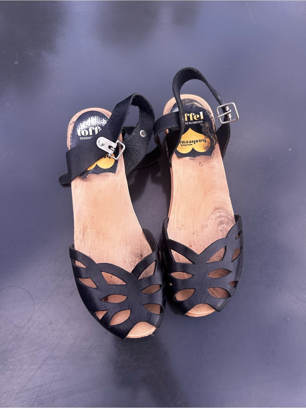 Swedish Hasbeens Black Women's Cutout Leather Sandals